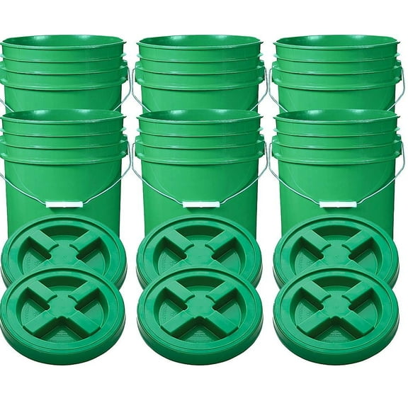 6-Pack GREEN Food Grade 5-Gallon Buckets & Gamma Seal Lids, BPA-Free, Airtight Storage