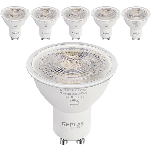 6 Pack GU10 LED Spotlight Bulbs,Dimmable, 5000K Daylight 582LM, 50W or 60W Halogen Equivalent,6W Recessed Light Bulbs for Kitchen, Range Hood, Living Room, Bedroom