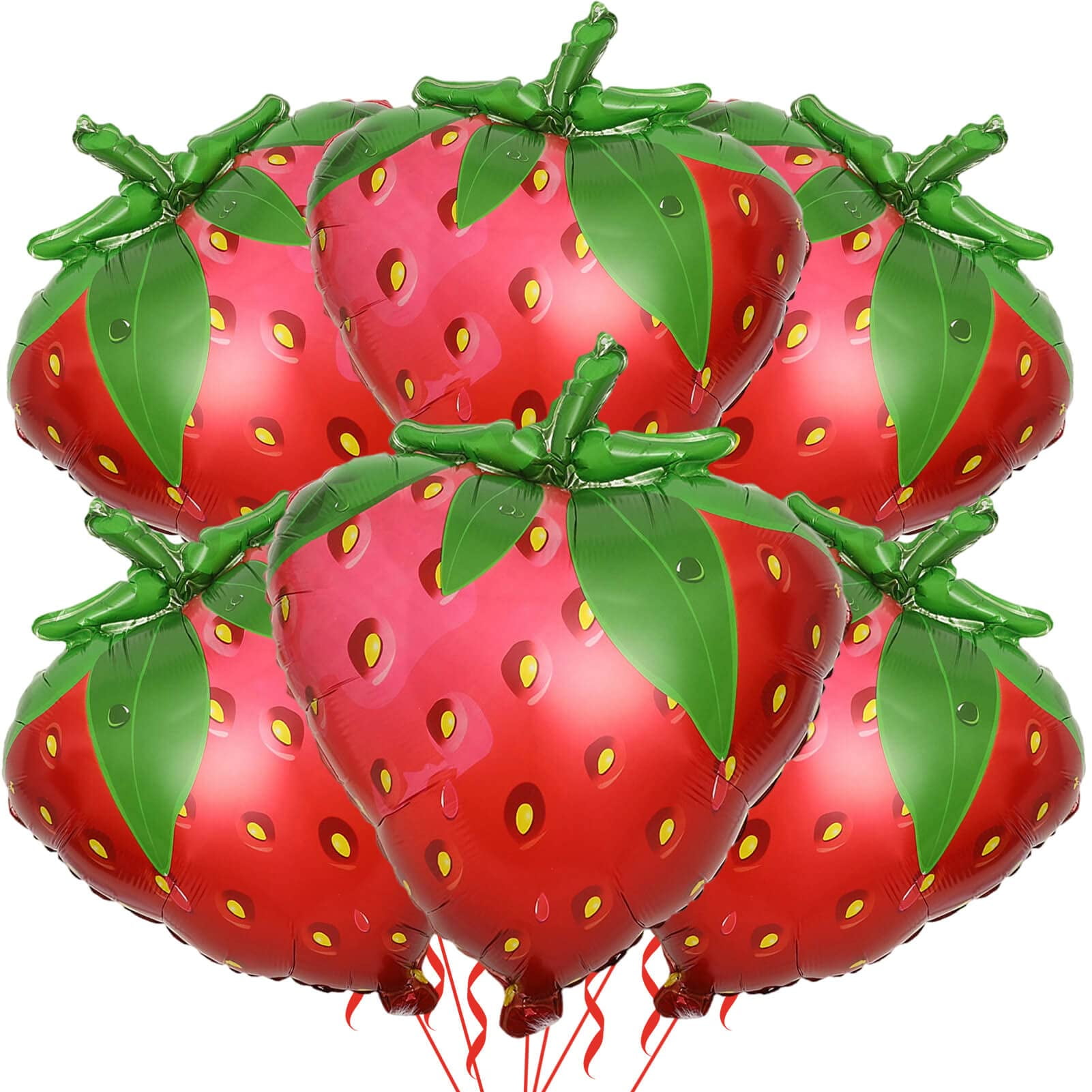 6 Pack Gaint Strawberry Foil Balloons 23 Inch Cute Helium Strawberry Balloons for Cute Girls Summer Party Decorations