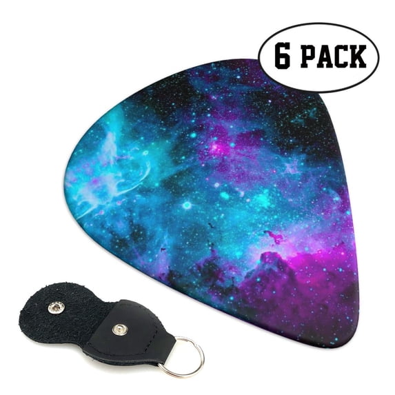 6 Pack Galaxy Guitar Picks In Leather Picks Holder For Bass Electric Acoustic Guitars