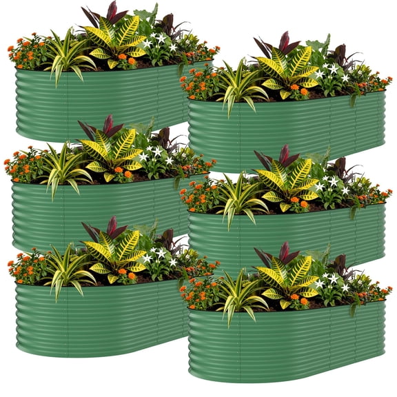 6 Pack Galvanized Raised Garden Bed, 8x2x1.5 ft Metal Planter Box for Flowers Vegetables, Rust-Resistant Raised Garden Beds for Gardening, Easy Assembly Outdoor Garden Box & Planters, Green