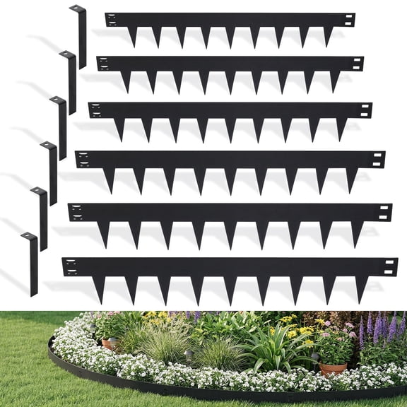BSHAPPLUS® 20 ft No Dig Metal Landscape Edging, 6" Tall Galvanized Steel Garden Edging Border,Bendable Lawn Edging with 6 Stakes,Flexible Lawn Strip for Flower Beds,Tree Rings,Lawn Yard and Pathway