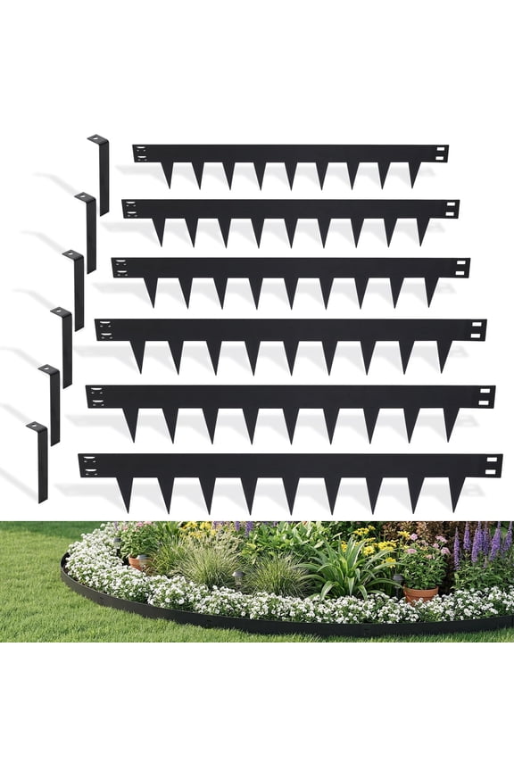 ® 20 ft No Dig Metal Landscape Edging, 6" Tall Galvanized Steel Garden Edging Border,Bendable Lawn Edging with 6 Stakes,Flexible Lawn Strip for Flower Beds,Tree Rings,Lawn Yard and Pathway
