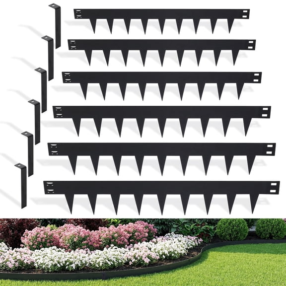 BSHAPPLUS® 33 ft No Dig Metal Landscape Edging, 6" Tall Galvanized Steel Garden Edging Border,Bendable Lawn Edging with 10 Stakes,Flexible Lawn Strip for Flower Beds,Tree Rings,Lawn Yard and Pathway