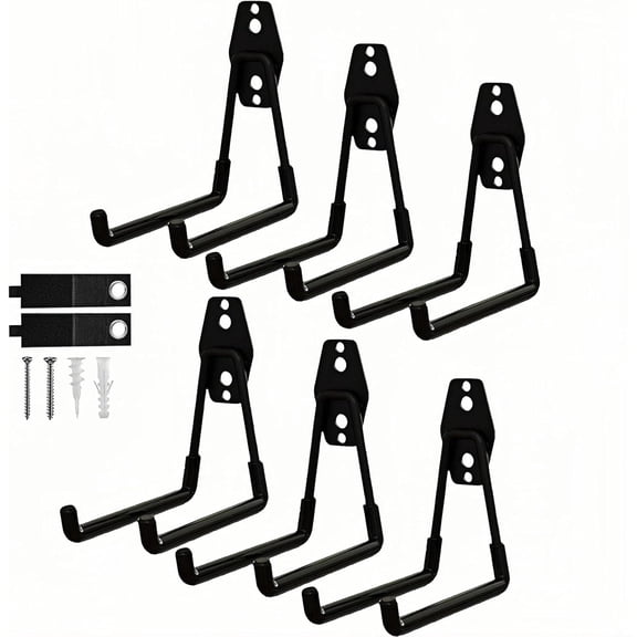 6 Pack Garage Hooks Heavy Duty with Anti-Slip Coating, Steel Utility Ladder Hooks for Hanging Garden Tools, Hoses, Ropes, Bikes and More (5.3in)