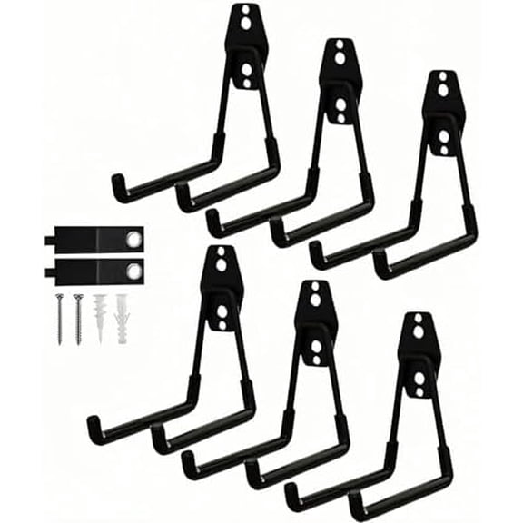 6 Pack Garage Hooks Heavy Duty with Anti-Slip Coating, Steel Utility Ladder Hooks for Hanging Garden Tools, Hoses, Ropes, Bikes and More (5.3in)