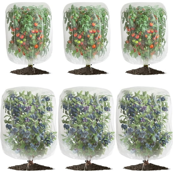 6 Pack Garden Netting for Plants 2.6x3.3ft - 3.3x4.9ft Mesh Fruit Tree Blueberry Pest Barrier Bug Netting with Drawstring 2-Size Insect Bird Netting for Tomato Vegetable Net