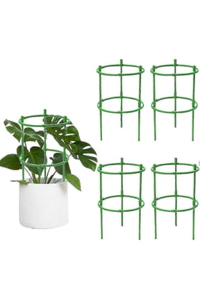 6 Pack Garden Plant Supports - Sturdy Large Green Plastic Round Ring Plant Cages