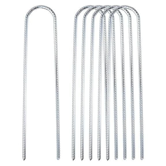 6 Pack Garden Stakes, 12 Inch Landscape Staples 0.24" Dia U-Type Turf Stake Sod Pin Plant Stakes with Chisel Point End for Landscaping Securing Weed Barrier Fabric, Silver