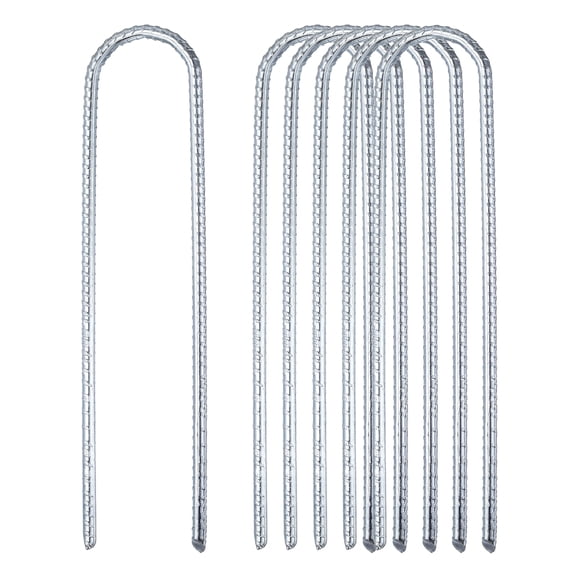 6 Pack Garden Stakes, 12 Inch Landscape Staples 0.31" Dia U-Type Turf Stake Sod Pin Plant Stakes with Chisel Point End for Landscaping Securing Weed Barrier Fabric, Silver