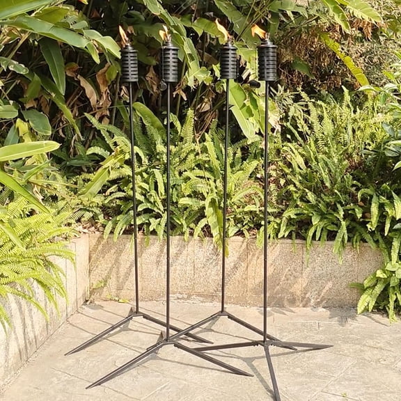6 Pack Garden Torch with Tripod Footprint, 55 Inch Outdoor Metal Torch Garden Décor, Upgraded Home Citronella Torches, Metal Light Torches for Any Yard, Pathway, Backyard