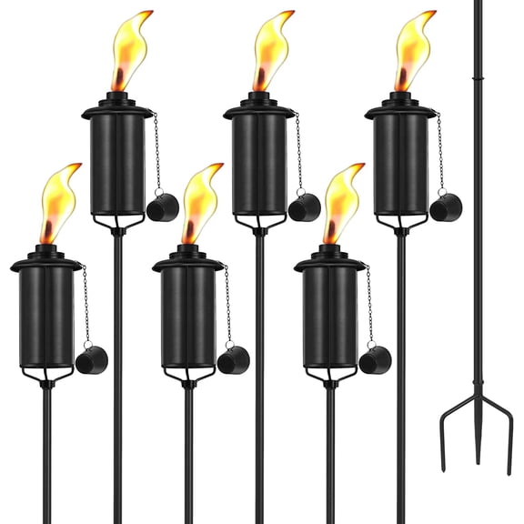 6 Pack Garden Torches, 16 oz Metal Torch for Outside with 3-Prong Grounded Stake, Outdoor Decorative Citronella Torches, 59 inch Garden Décor Torches