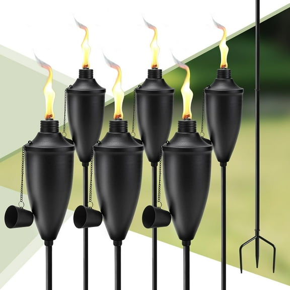 6 Pack Garden Torches for Outside, 22 oz Metal Citronella Torch with 3-Prong Grounded Stake, Perfect for Patio, Lawn, and Backyard Décor