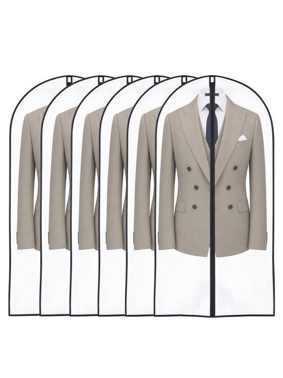 6Pack Garment Bags for Hanging Clothes, 24'' x 40'', Dust Proof Suit Storage Covers with Full Zipper, Translucent Clothes Protector for Suit Jacket Coat Closet Storage