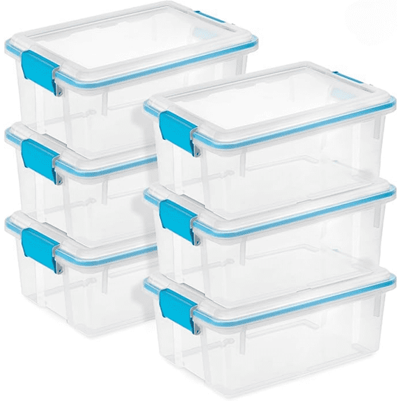 6-Pack Gasket Box, Weather-Resistant Storage Bins with Latching Lids, 12 Quart