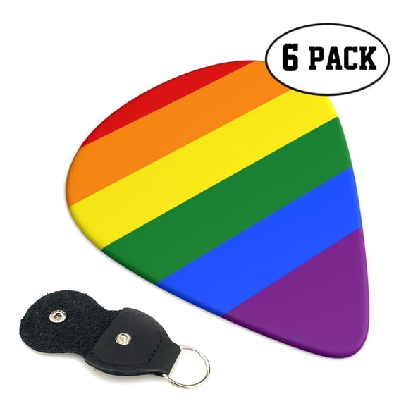 6 Pack Gay Pride Flag Rainbow Guitar Picks In Leather Picks Holder For Bass Electric Acoustic Guitars