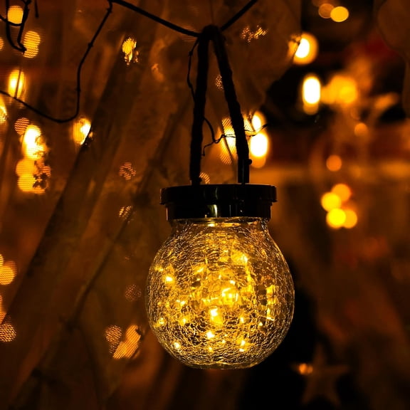 6 Pack Gifts for Him Her Solar Lanterns Outdoor Waterproof Heavy Crackle Glass 30 LED Warm Firefly Lights Solar for Women Mom Grandma Outdoor Table Lamps Garden Yard Decor