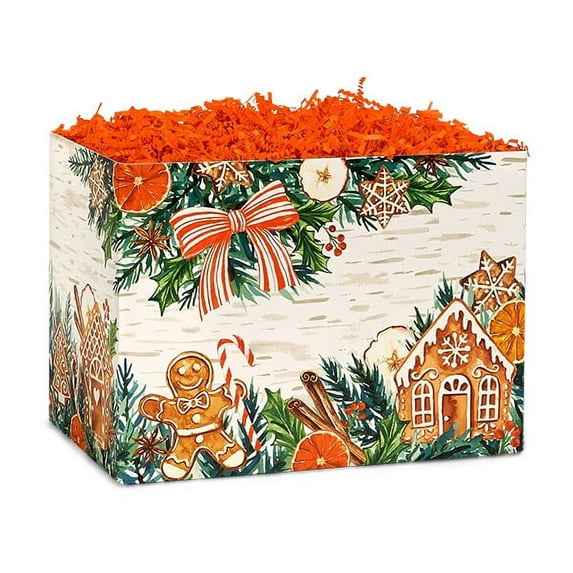 6 Pack, Gingerbread Spice Basket Box Large 10.25X6X7.5" for Holiday, Christmas, Party Favor and Event Celebration
