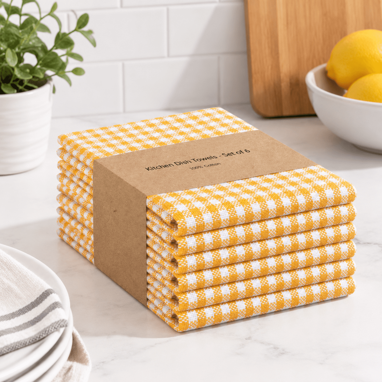 6 Pack Gingham Mini Check Kitchen Hand Towels Set -ton Absorbent ...