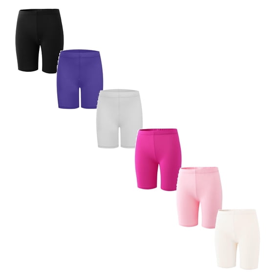 6 Pack Girls Bike Shorts Under Dress Cartwheel Dance Long Biker Girls Shorts for Kids Toddler Summer Clothes, 6-7 Years