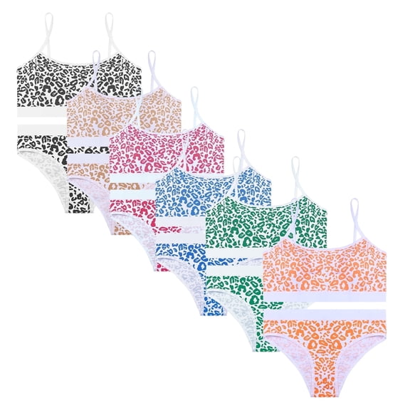 6-Pack Girls' Cotton Underwear Set, Soft Seamless Bralette & Briefs for Teens 10-14 Years, Comfortable Full Briefs