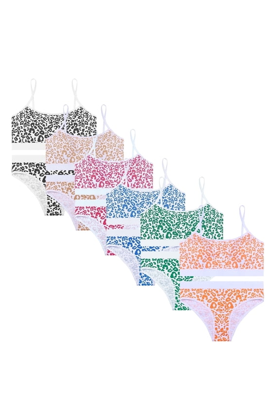 6-Pack Girls' Cotton Underwear Set, Soft Seamless Bralette & Briefs for Teens 10-14 Years, Comfortable Full Briefs