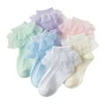 thumbnail image 1 of 6 Pack Girls Ruffle Socks Frilly Double Lace Socks Cotton Turn Cuff Socks Toddler Pageant Socks for Girls, 1 of 9