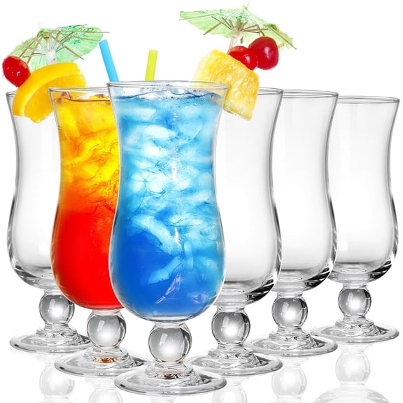 6 Pack Glass - 15 oz Pina Colada Cocktail Glasses Clear Tulip Drinking Cups for Drinking Cocktails, Tropical Drinks, Water Full-Bodied Beer, Juice