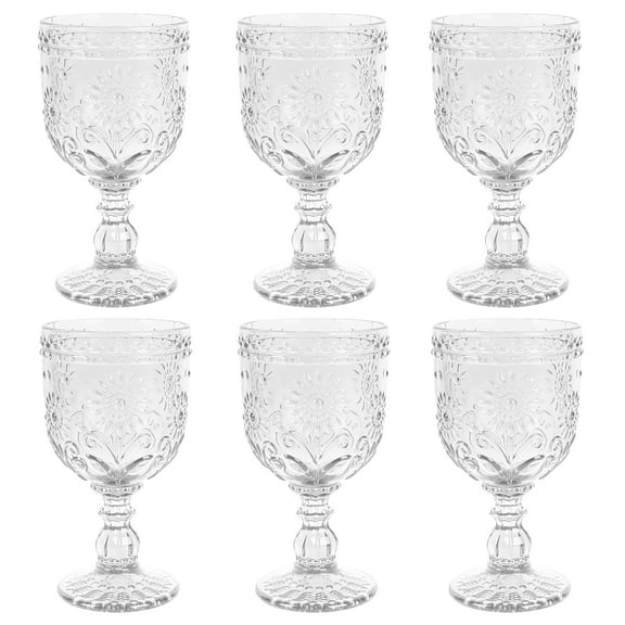 6 Pack Glass Cups 300ml, Thickened Tumblers Set with Sunflower & Beaded Texture - Clear, Blue, Green, Dishwasher Safe for Iced Coffee, Juice, Beer, Home, Party, Restaurant(Sunflower Clear)