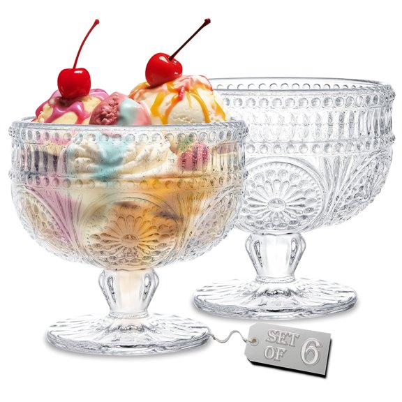 6 Pack Glass Dessert Bowls 10 Oz Mini Trifle Bowls Clear Glass Serving Bowls for Ice Cream Fruit Pudding Snack