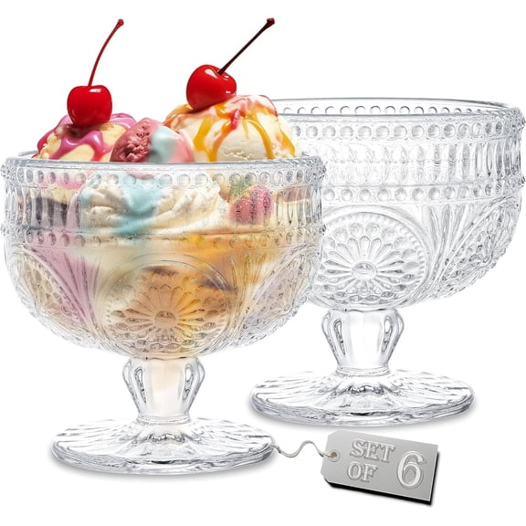 6 Pack Glass Dessert Bowls, 10 oz Mini Trifle Bowls, Glass Serving Bowls for Ice Cream, Fruit, Pudding, Snack, Cereal, Nuts