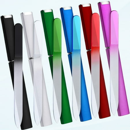 6 Pack Glass Nail Files with Case Glass Finger Files Crystal Glass Double Sided Glass Nail File Set Decorated Mixed Color for Gentle Nail Care, 6 Colors (Black, Green, Pink, Red, Blue, Silvery)