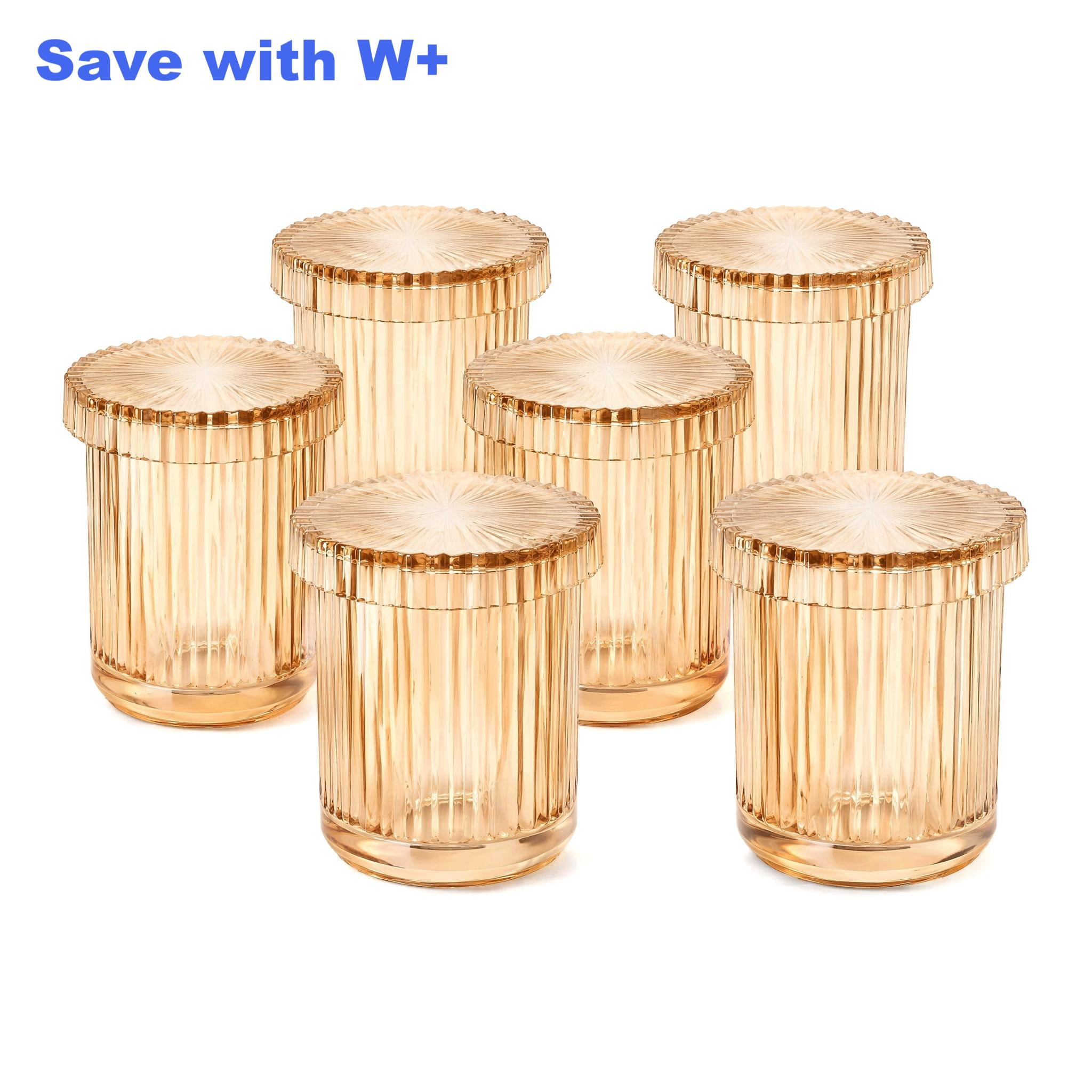 6 Pack Glass Qtip Holder Dispenser  Bathroom Storage Organizer for Cotton Swabs, Cotton Balls, Pads, Floss Picks  Amber Vanity Decor