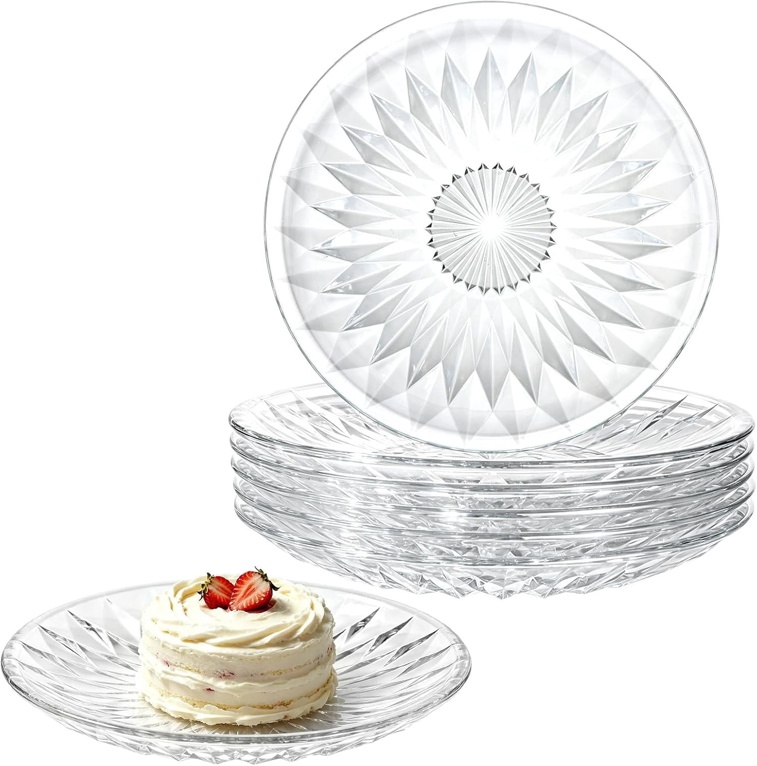 Plotet Glass 6 Pack Glass Salad Plate 6 Inch Clear Dessert Plates - Walmart.com