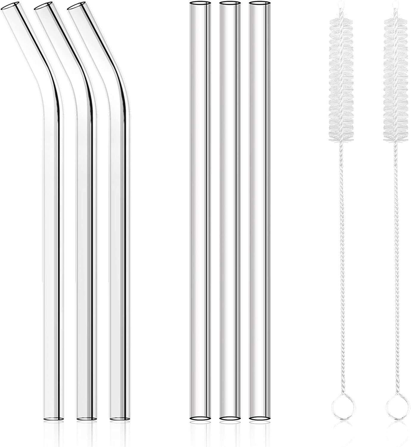 THRISTO Glass Straw 16-Pack- Glass Straws Shatter Resistant 7 Bent & 7  Straight, 10”x10mm, 2x Cleaning Brushes- Foam Wrap Secured- Ideal for Hot