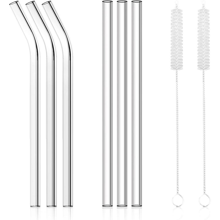 Set of 6 crystal clear glass straws long and thin