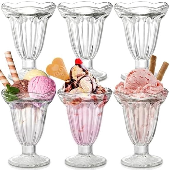 6 Pack Glass Tulip Sundae Cups, 7 Fl Oz Clear Milkshakes Footed Ice Cream Cups Dessert Bowls Set for Sherbet Trifle, Fruit, Salad, Snack, Cocktail$$Home Decor, Kitchen, & Other