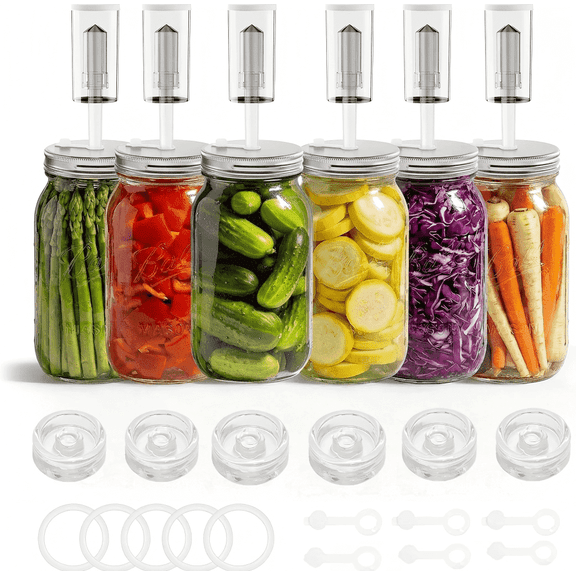 Wuxiuli 6-Pack Fermentation Kit with Glass Weights and Airlock Lids for Wide Mouth Mason Jars, Stainless Steel Pickling Supplies