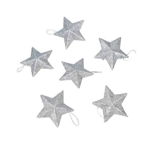 6 Pack Glitter 3D Star Christmas Tree Ornaments, Festive Hanging Decorations for Holiday Home Party Decor, Plastic Glittering Pentagram Xmas Accessories