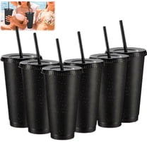 6 Pack Glitter Black Reusable Tumblers,24 oz Plastic Cups with Lids and Straw,Iced Coffee Bottle,Frosted Water Cups,Adults Travel Mug,Cold Drink Tumblers for Summer Birthday Party By HXRH
