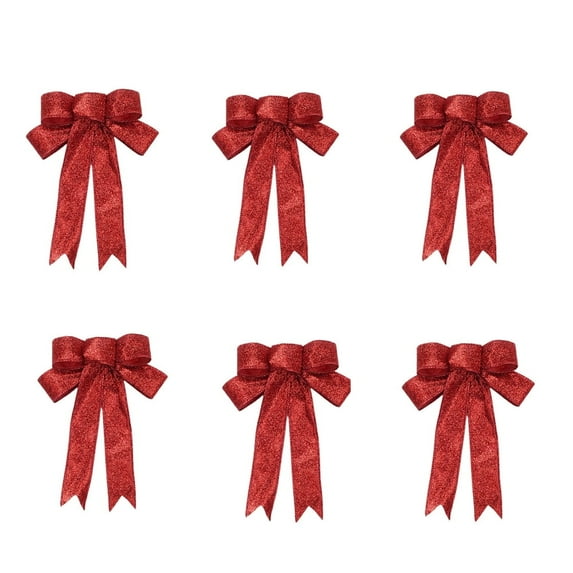 6 Pack Glitter Christmas Wreaths Bows Xmas Tree Decoration Bows PVC Christmas Crafts Bows for Christmas Indoor and Outdoor Ornaments