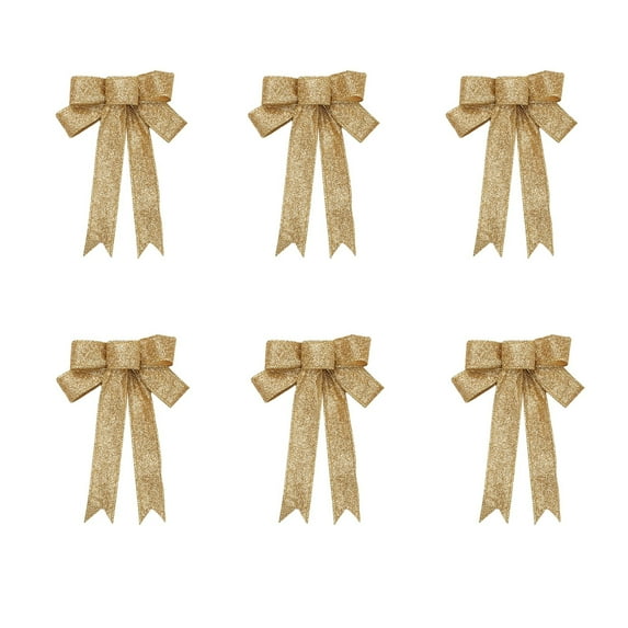 6 Pack Glitter Christmas Wreaths Bows Xmas Tree Decoration Bows PVC Christmas Crafts Bows for Christmas Indoor and Outdoor Ornaments