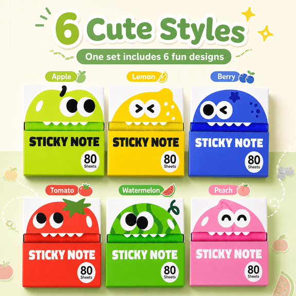 6-Pack Glitter Transparent Sticky Notes, 480 Sheets Cute Pull-Out Memo Notes, 3" x 3" Easy-Pull Glitter Post-It Style Notes for Teachers, Students, Office & Gifts