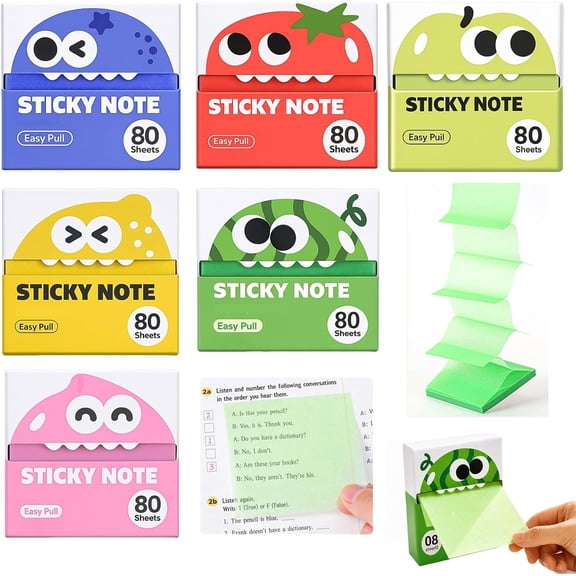 6-Pack Glitter Transparent Sticky Notes, 480 Sheets Cute Pull-Out Memo Notes, 3" x 3" Easy-Pull Glitter Post-It Style Notes for Teachers, Students, Office & Gifts