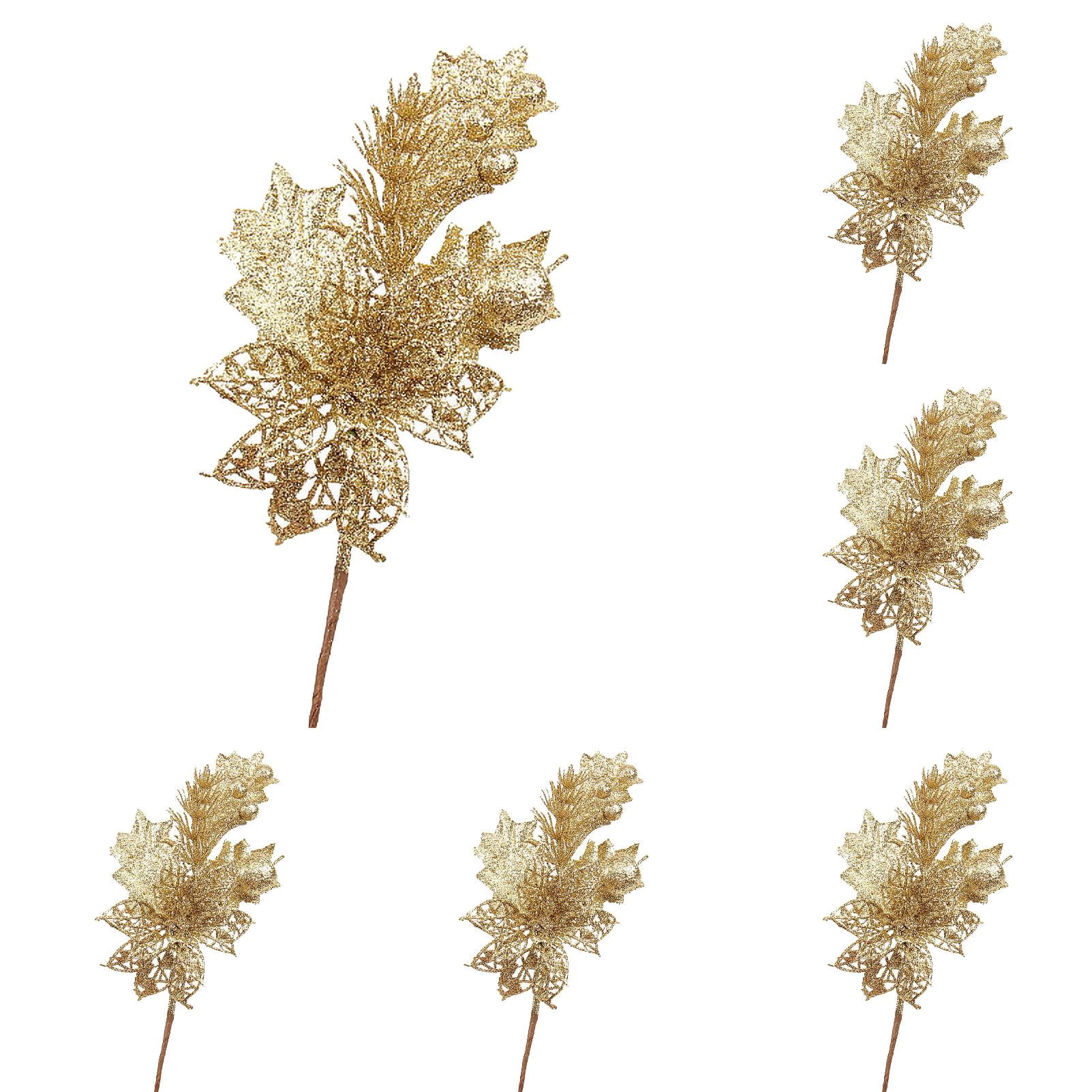 6 Pack Glitters Christmas Picks Sprays, Artificial Poinsettia Flower — free download
