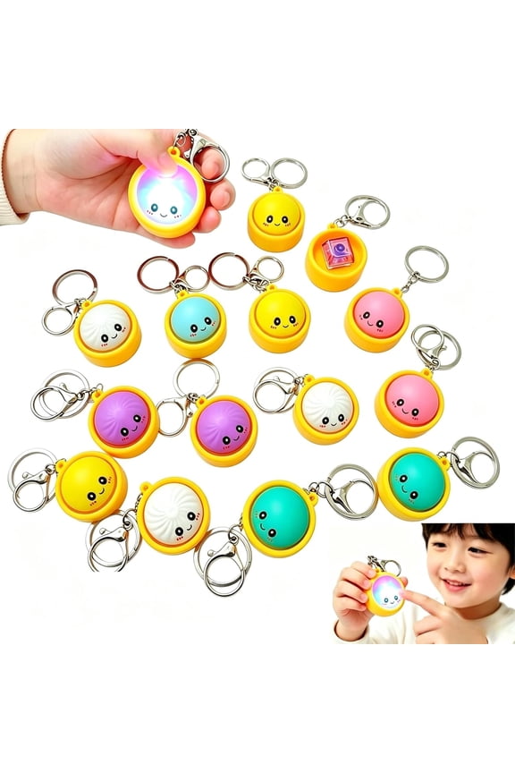 6 Pack Glowing Dumpling Keychain, Mini Squishies Stress Relief Fidget Squeeze Toy, Light Up Dumpling Backpack Charms Gift Set for Adults Work