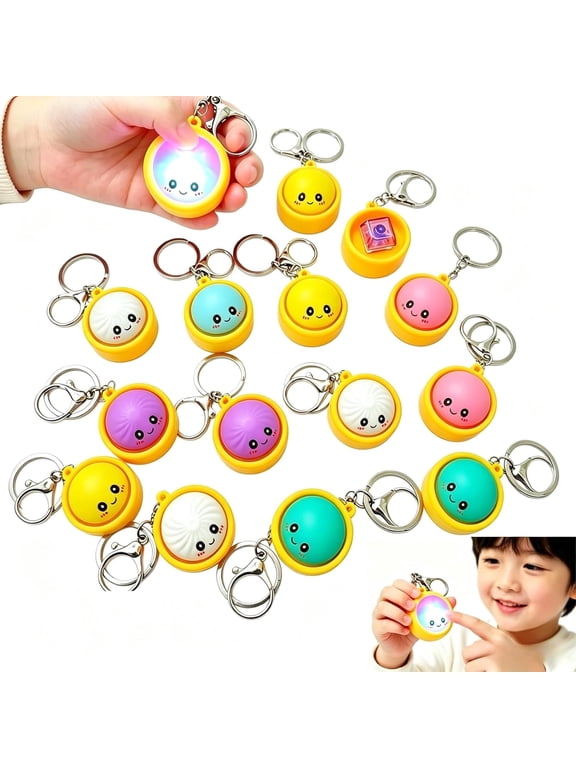 6 Pack Glowing Dumpling Keychain, Mini Squishies Stress Relief Fidget Squeeze Toy, Light Up Dumpling Backpack Charms Gift Set for Adults Work