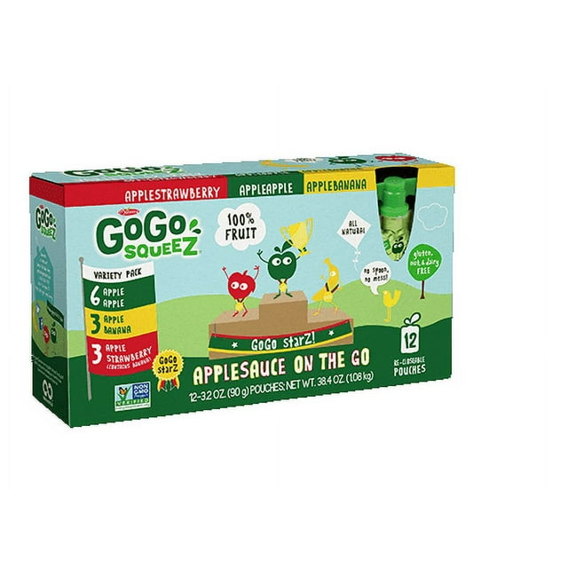 (6 Pack)GoGo squeeZ Variety Flavored AppleSauce Pack, 3.2 Oz, 12 Count