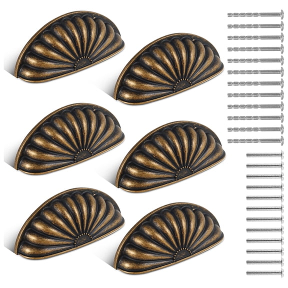 6 Pack Gold Cabinet Handles Drawer Pulls Edge Pulls 3.6" Hole Center Brushed Gold Cabinet Cup Pulls Half Moon Cabinet Pulls