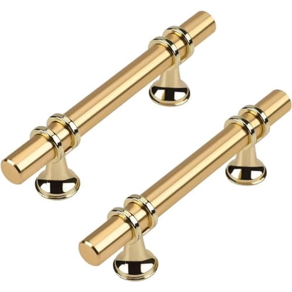 6 Pack Gold Cabinet Pulls 3 inch, Cabinet Handles Gold Pulls for Dresser and Drawer, Brushed Brass Drawer Knobs Solid Barrel Dresser Handles, Kitchen Hardware Knobs